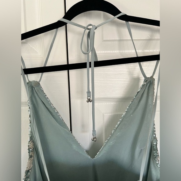 Light Blue and Silver Free People Double Take Sequin Slip Dress Size M - Picture 5 of 7